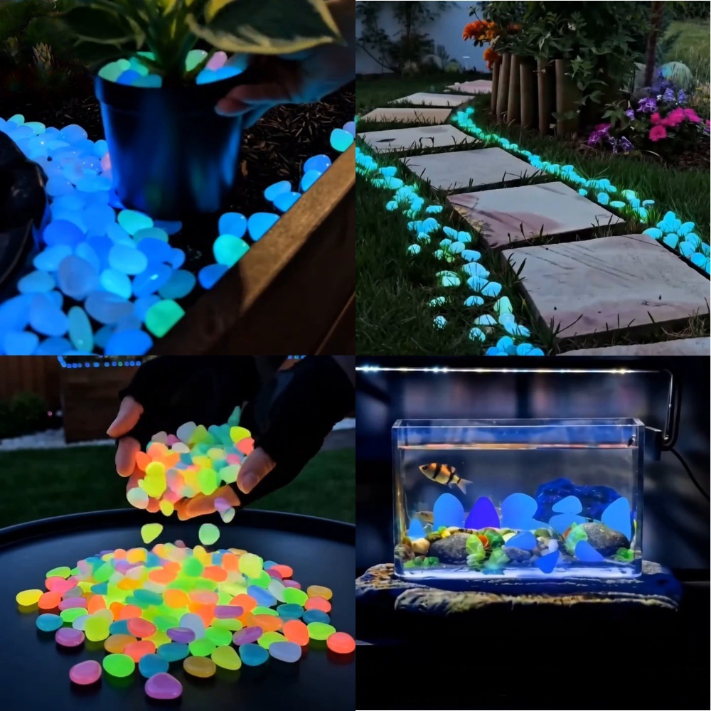 Aquarium Planted Tank Light - カラフルな暗闇で光る発光石、庭石、屋外庭園通路、水槽、鉢植えの装飾用