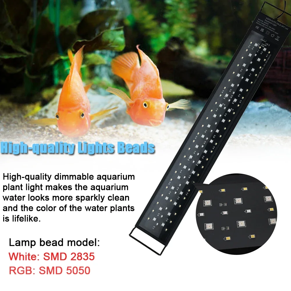 Aquarium Plant Growth - 30-60cm水槽用24時間フルスペクトルLEDライト、水槽装飾、水生植物育成ランプ、100V-240V、IP68防水