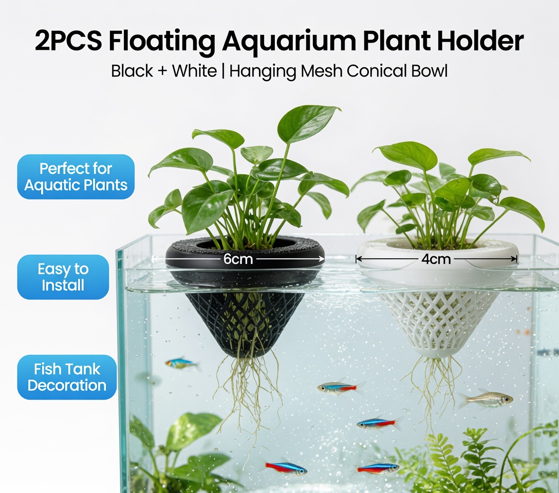 2個入りフローティングアクアリウムプラントホルダー、水槽用吊 - Aquarium Plant Growth のレビューと価格
