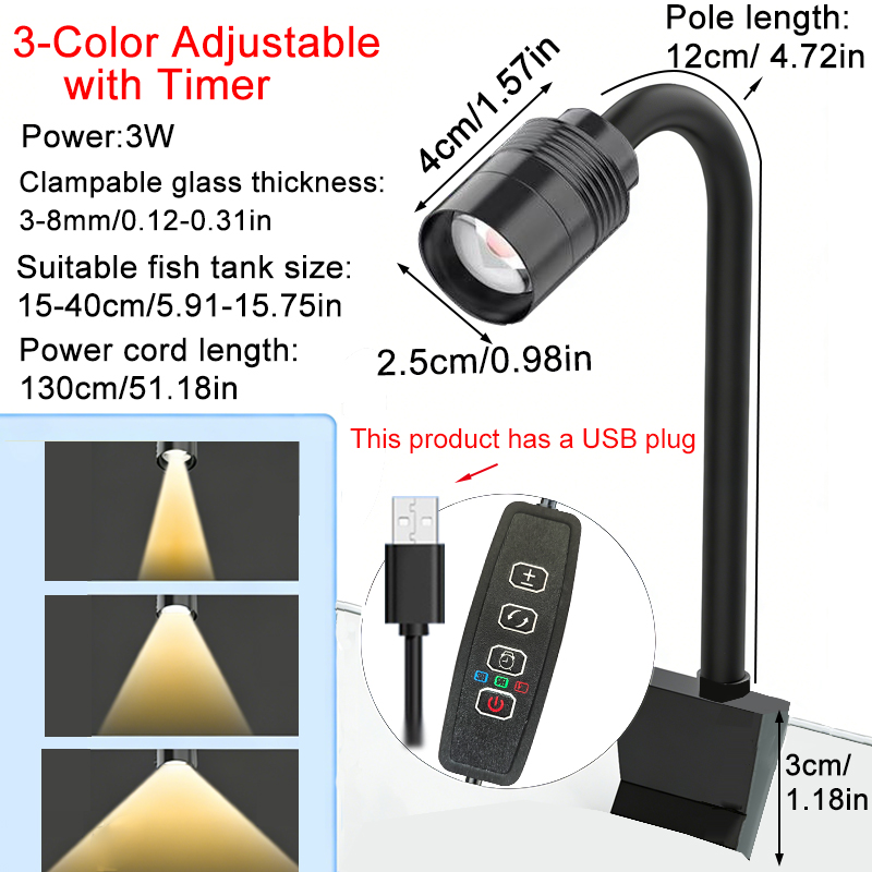 USB 3W 南米風水槽用スポットライト 3色調光可能 サイ - Aquarium Planted Tank Light のレビューと価格