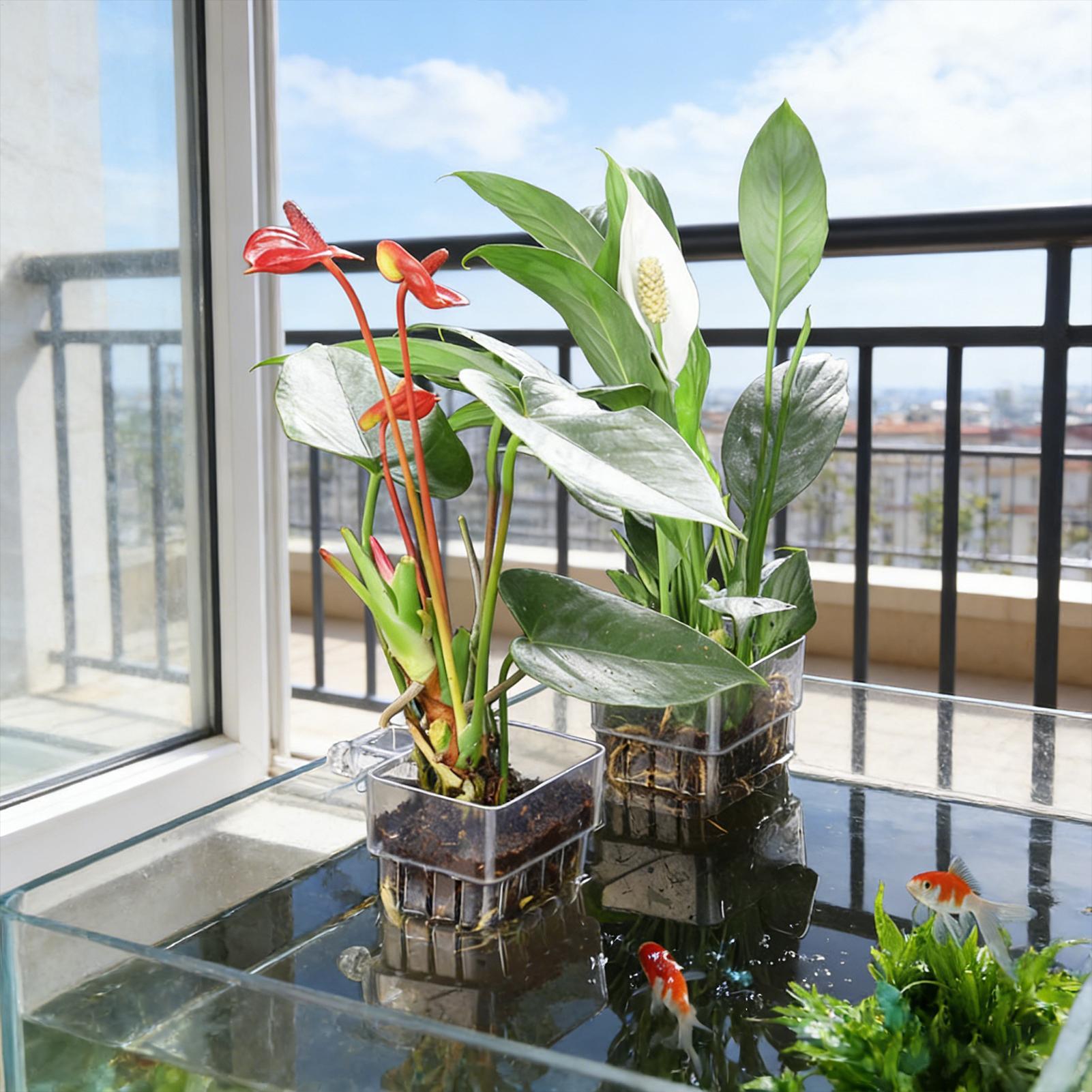 水槽植物バスケット透明水槽吊り下げ装飾ポット水生植物ホルダー - Aquarium Plant Growth のレビューと価格